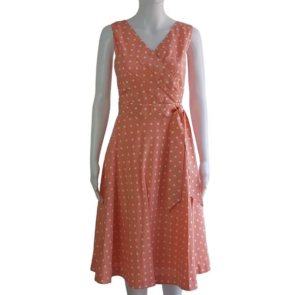 J. Peterman Silk & Cotton Polka-Dot Midi Dress Size 10 - Picture 1 of 9